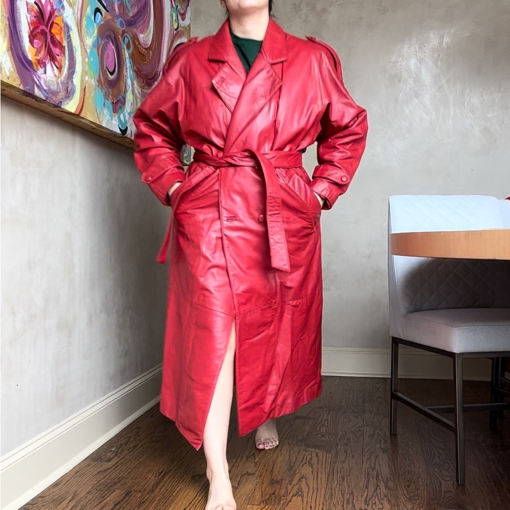 beautiful vintage red leather coat